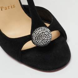 Christian Louboutin Black Suede Crystal Embellished Ankle Strap Sandals Size 35.5