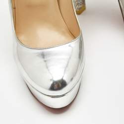 Christian Louboutin Silver Leather Crystal Embellished Platform Pumps Size 39
