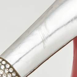 Christian Louboutin Silver Leather Crystal Embellished Platform Pumps Size 39