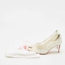 Christian Louboutin White Mesh and Lace Follies Strass Pumps Size 36