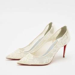 Christian Louboutin White Mesh and Lace Follies Strass Pumps Size 36