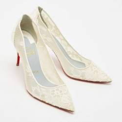 Christian Louboutin White Mesh and Lace Follies Strass Pumps Size 36