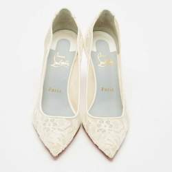 Christian Louboutin White Mesh and Lace Follies Strass Pumps Size 36