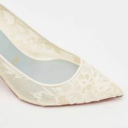Christian Louboutin White Mesh and Lace Follies Strass Pumps Size 36