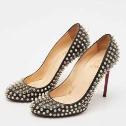Christian Louboutin Black Leather Pigalle Spikes Pumps Size 38.5