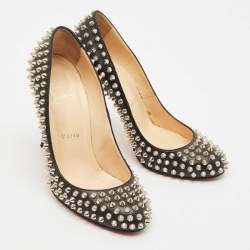 Christian Louboutin Black Leather Pigalle Spikes Pumps Size 38.5