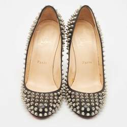 Christian Louboutin Black Leather Pigalle Spikes Pumps Size 38.5