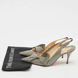 Christian Louboutin Black/Cream Patent Leather Stripes Clare Nodo 80 Pumps Size 39