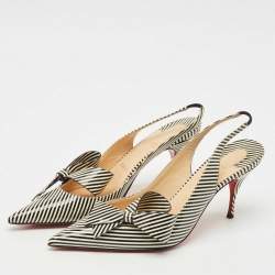 Christian Louboutin Black/Cream Patent Leather Stripes Clare Nodo 80 Pumps Size 39