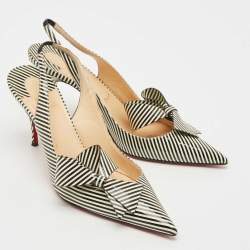 Christian Louboutin Black/Cream Patent Leather Stripes Clare Nodo 80 Pumps Size 39