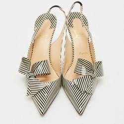 Christian Louboutin Black/Cream Patent Leather Stripes Clare Nodo 80 Pumps Size 39
