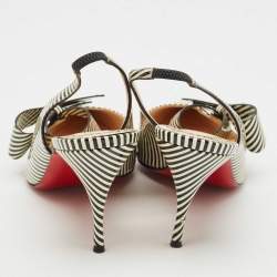 Christian Louboutin Black/Cream Patent Leather Stripes Clare Nodo 80 Pumps Size 39