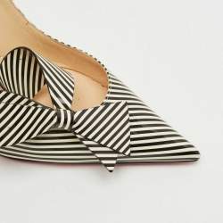 Christian Louboutin Black/Cream Patent Leather Stripes Clare Nodo 80 Pumps Size 39