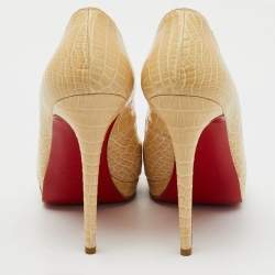 Christian Louboutin Cream Crocodile Leather Yolanda Peep Toe Pumps Size 39