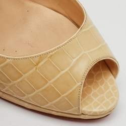 Christian Louboutin Cream Crocodile Leather Yolanda Peep Toe Pumps Size 39