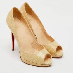 Christian Louboutin Cream Crocodile Leather Yolanda Peep Toe Pumps Size 39