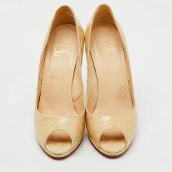 Christian Louboutin Cream Crocodile Leather Yolanda Peep Toe Pumps Size 39