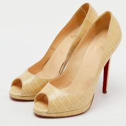 Christian Louboutin Cream Crocodile Leather Yolanda Peep Toe Pumps Size 39