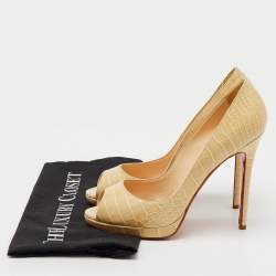 Christian Louboutin Cream Crocodile Leather Yolanda Peep Toe Pumps Size 39