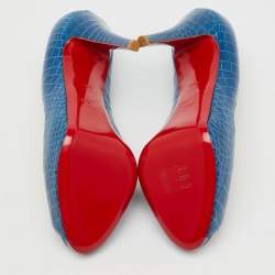 Christian Louboutin Blue Crocodile Leather Very Prive Peep Toe Pumps Size 39.5