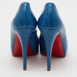 Christian Louboutin Blue Crocodile Leather Very Prive Peep Toe Pumps Size 39.5