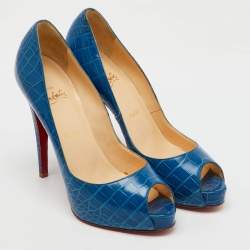 Christian Louboutin Blue Crocodile Leather Very Prive Peep Toe Pumps Size 39.5
