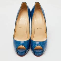 Christian Louboutin Blue Crocodile Leather Very Prive Peep Toe Pumps Size 39.5