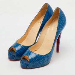 Christian Louboutin Blue Crocodile Leather Very Prive Peep Toe Pumps Size 39.5