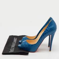 Christian Louboutin Blue Crocodile Leather Very Prive Peep Toe Pumps Size 39.5