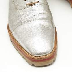 Christian Louboutin Silver Textured Leather Hubertus Donna Lace Up Oxfords Size 40