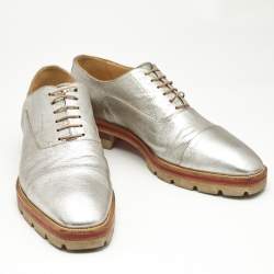 Christian Louboutin Silver Textured Leather Hubertus Donna Lace Up Oxfords Size 40