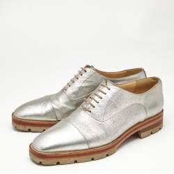 Christian Louboutin Silver Textured Leather Hubertus Donna Lace Up Oxfords Size 40