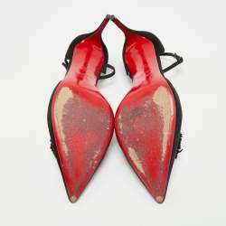 Christian Louboutin Black Suede Pom Pom Ankle Strap Sandals Size 39.5