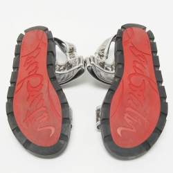 Christian Louboutin Silver Croc Embossed Leather Lock Cool Flat Sandals Size 40