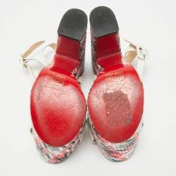 Pre Owned Christian Louboutin Cream Leather Tresse Belle Ankle Strap Sandals Size 35