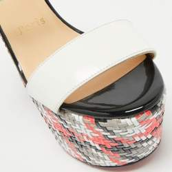 Pre Owned Christian Louboutin Cream Leather Tresse Belle Ankle Strap Sandals Size 35