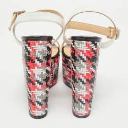 Pre Owned Christian Louboutin Cream Leather Tresse Belle Ankle Strap Sandals Size 35