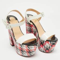 Pre Owned Christian Louboutin Cream Leather Tresse Belle Ankle Strap Sandals Size 35