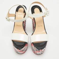 Pre Owned Christian Louboutin Cream Leather Tresse Belle Ankle Strap Sandals Size 35