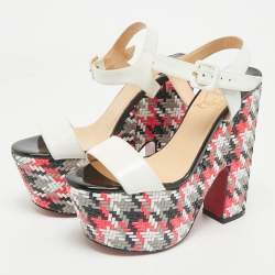 Pre Owned Christian Louboutin Cream Leather Tresse Belle Ankle Strap Sandals Size 35