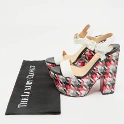 Pre Owned Christian Louboutin Cream Leather Tresse Belle Ankle Strap Sandals Size 35