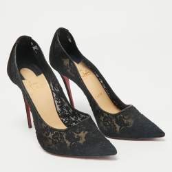 Christian Louboutin Black Lace and Mesh Follies Strass Pumps Size 40