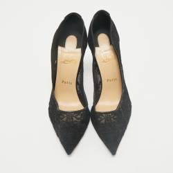 Christian Louboutin Black Lace and Mesh Follies Strass Pumps Size 40