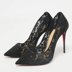 Christian Louboutin Black Lace and Mesh Follies Strass Pumps Size 40