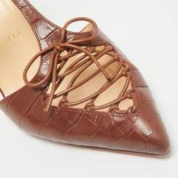 Christian Louboutin Brown Croc Embossed Leather Crococuty Ankle-Strap Pumps Size 38.5