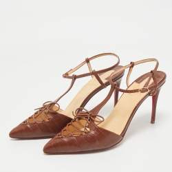 Christian Louboutin Brown Croc Embossed Leather Crococuty Ankle-Strap Pumps Size 38.5