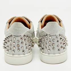 Christian Louboutin Silver Glitter and Leather Louis Junior Spikes Low Top Sneakers Size 39
