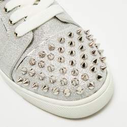 Christian Louboutin Silver Glitter and Leather Louis Junior Spikes Low Top Sneakers Size 39