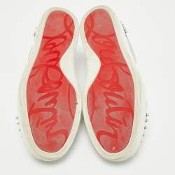 Christian Louboutin Silver Glitter and Leather Louis Junior Spikes Low Top Sneakers Size 39
