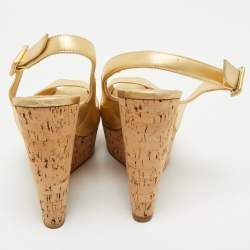 Christian Louboutin Gold Leather Cork Wedge Sandals Size 38